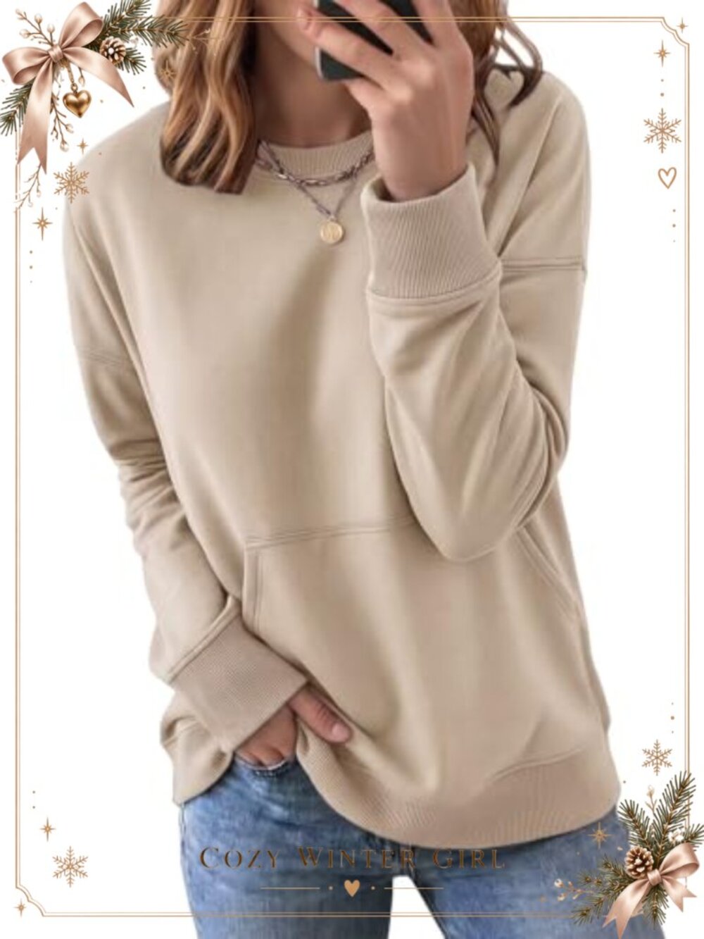 Women's Fleece Pullover Sweatshirt Long Sleeve Loose Fit with Pocket